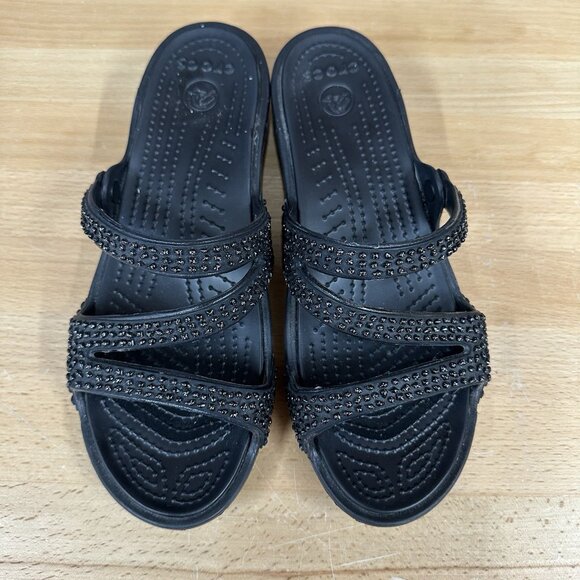 Crocs Women's Patricia Diamante Embellished Slip On Wedge Sandals Size 8 - Picture 2 of 5